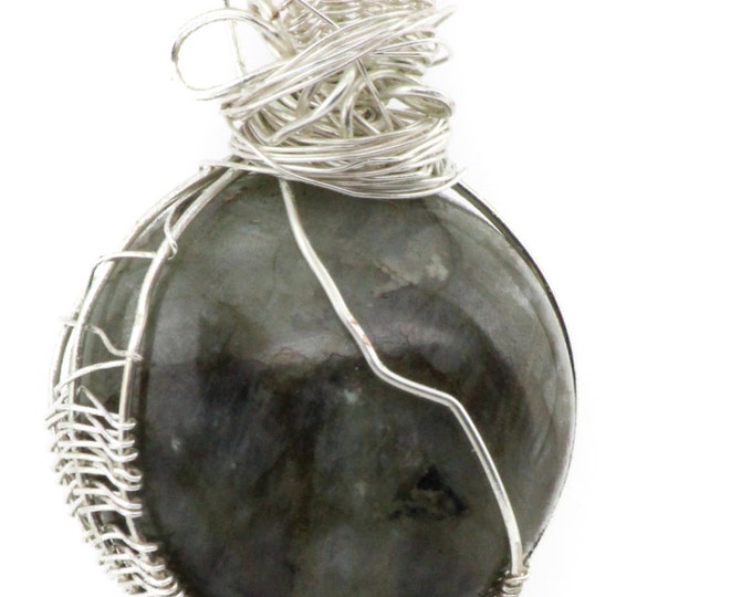 Labradorite Tumbled Stone Pendant, Silver Wire
