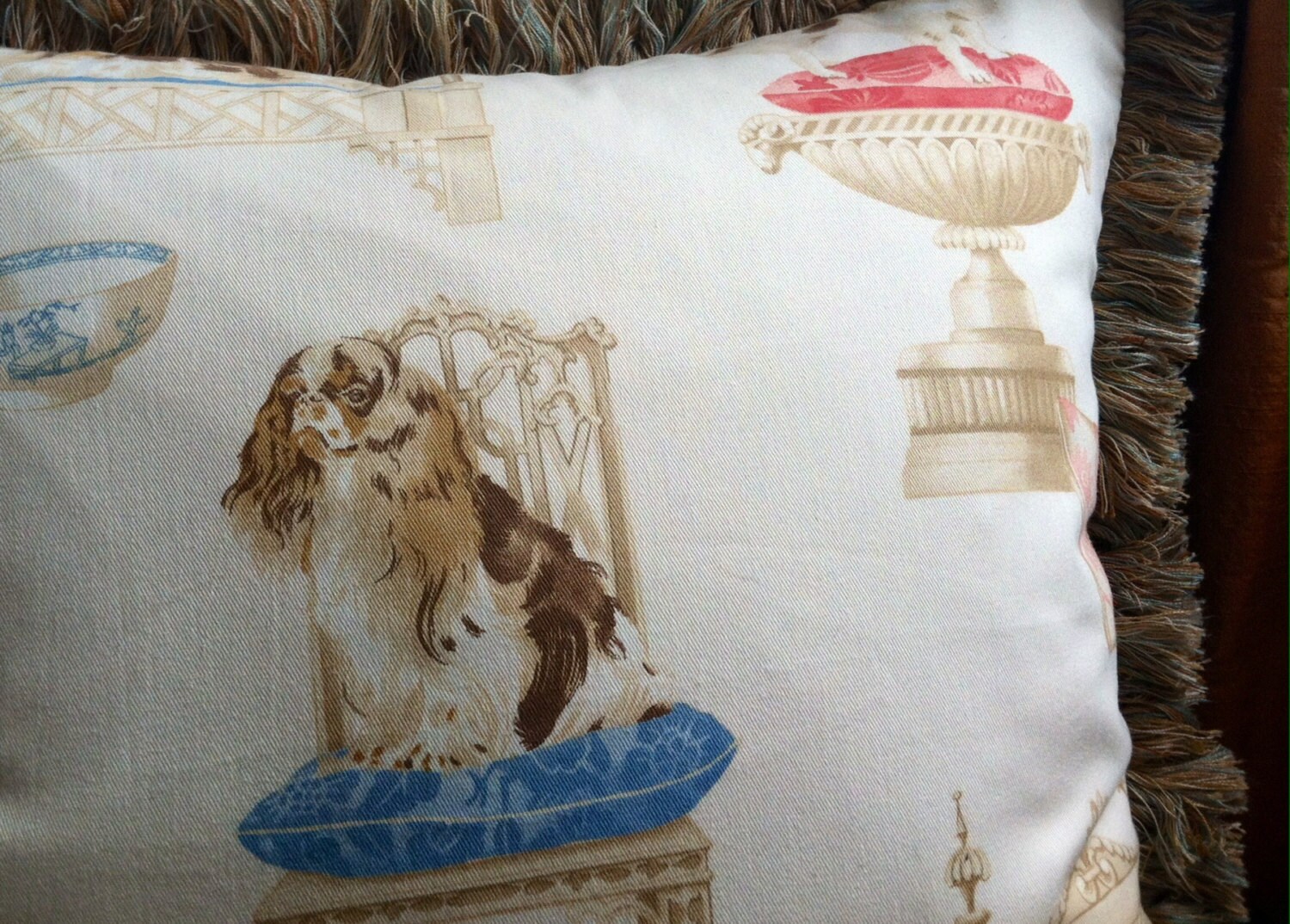 Duralee Cotton Fabric Pillow Cover Dog theme Traditional Silk