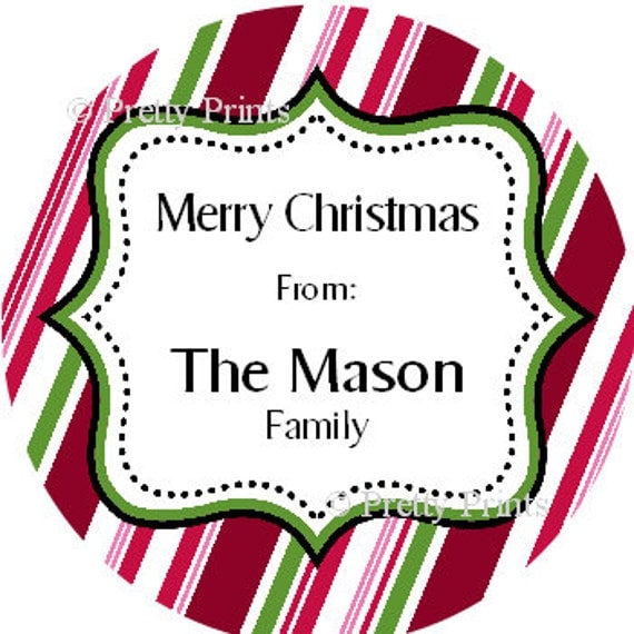 Christmas Personalized Stickers Candy Cane Set by PrettyPrintsTX