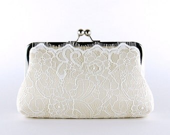 Champagne Lace Bridal Clutch, Silk Clutch, Bridesmaid Gift, Wedding clutch