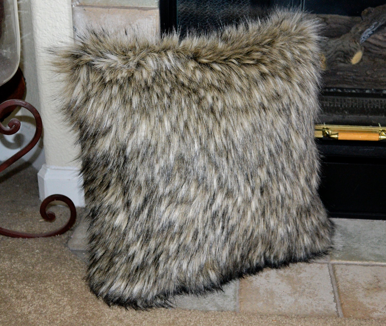 Faux Fur  Pillow  Wolf Faux Fur  Pillow  Fake by 