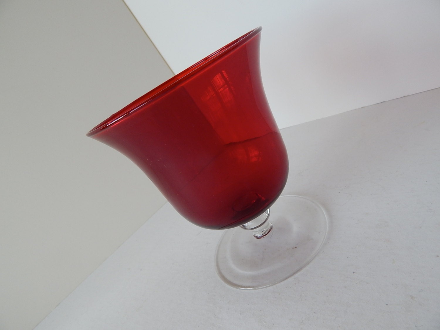 Hand Blown Cranberry Glass Footed Vase Compote Ruby Red