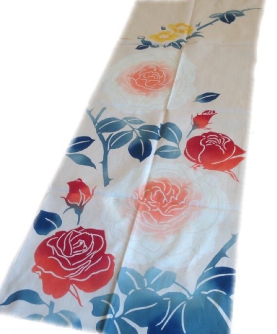 Tenugui Japanese hand towel Rose pattern Hand by SmithjackJapan