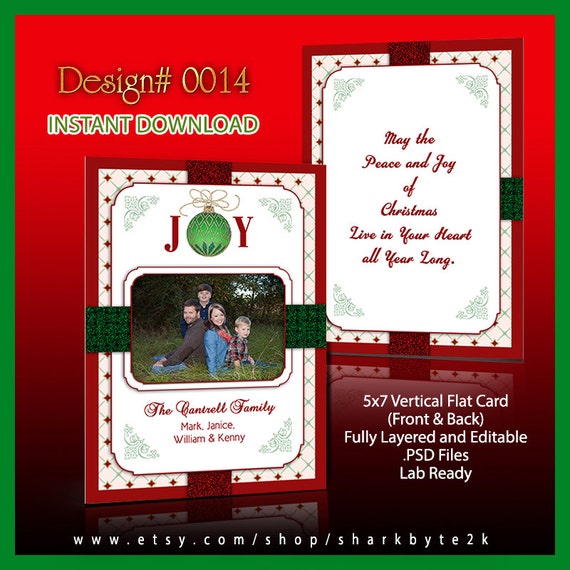 2017 Christmas Photo Card Template Size 5x7 For Photoshop PSD