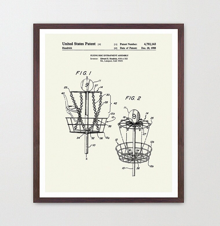 Disc Golf Poster Disc Golf Basket Patent Print Frisbee