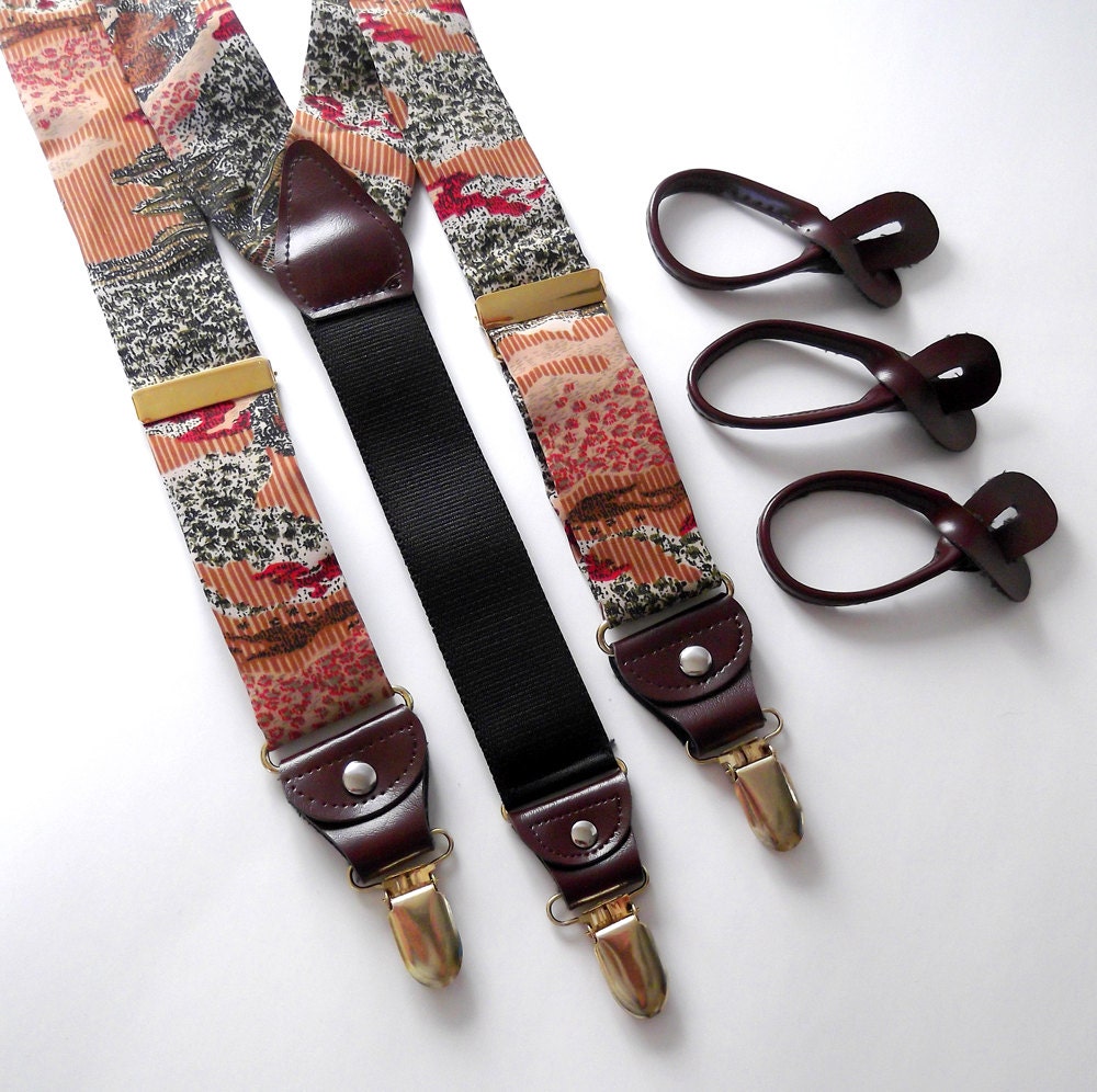 Combination Button Braces and Clip Suspenders Silk Print in