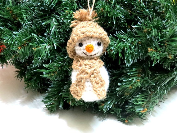 Crochet cute rustic snowman ornament snowman decor natural hemp twine christmas tree decoration table top decoration winter decoration.