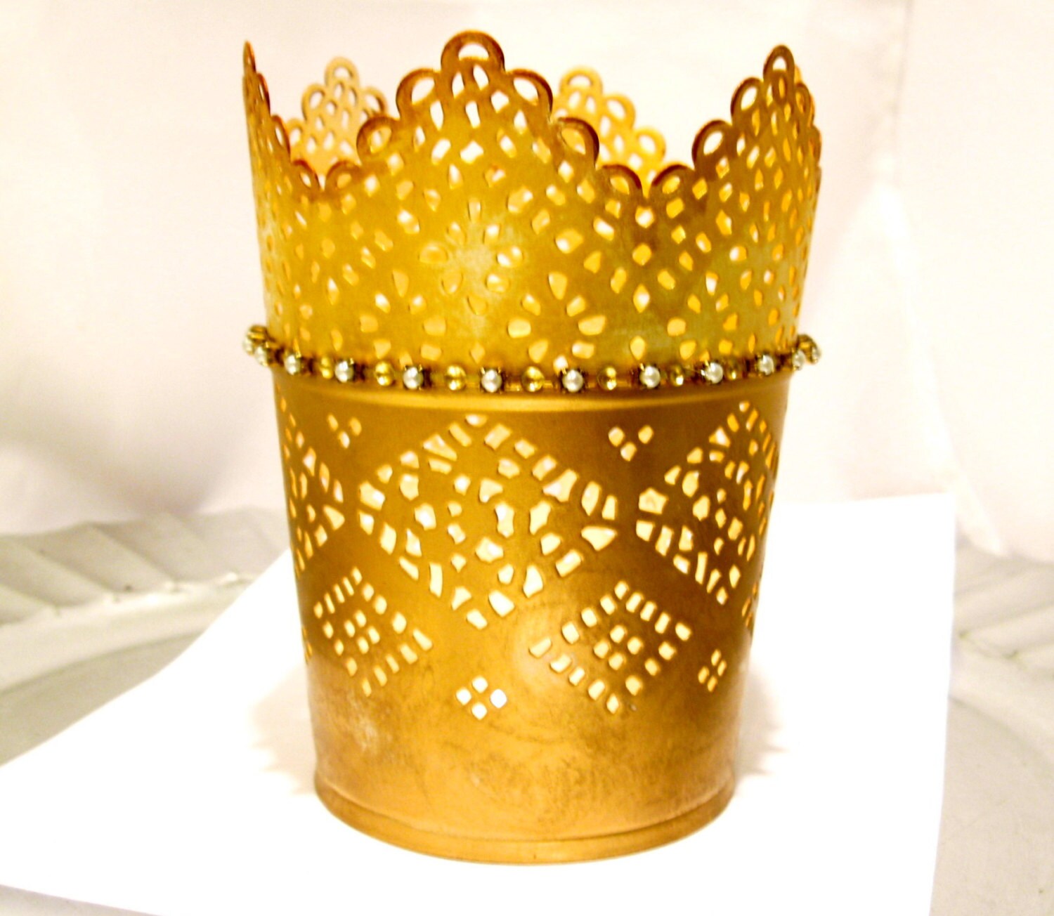 Gold lace candle holder Metal filigree lace candle holder Tea