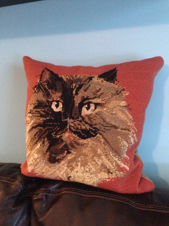 Needlepoint Cat Pillow by bohemianlookandfeel on Etsy