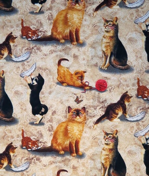 Cat Fabric ByTheYard Realistic Cat Natural by TCSFabrics