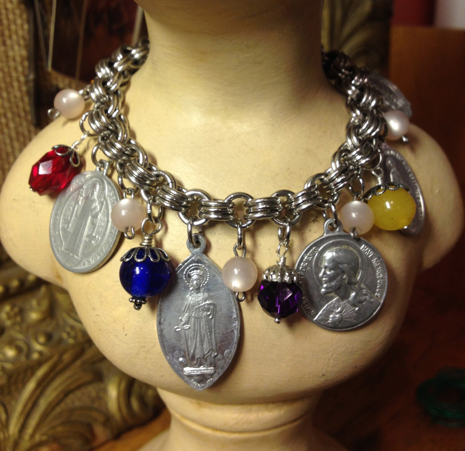 Religious Medal Charm Bracelet Vintage by SacredIdentity on Etsy