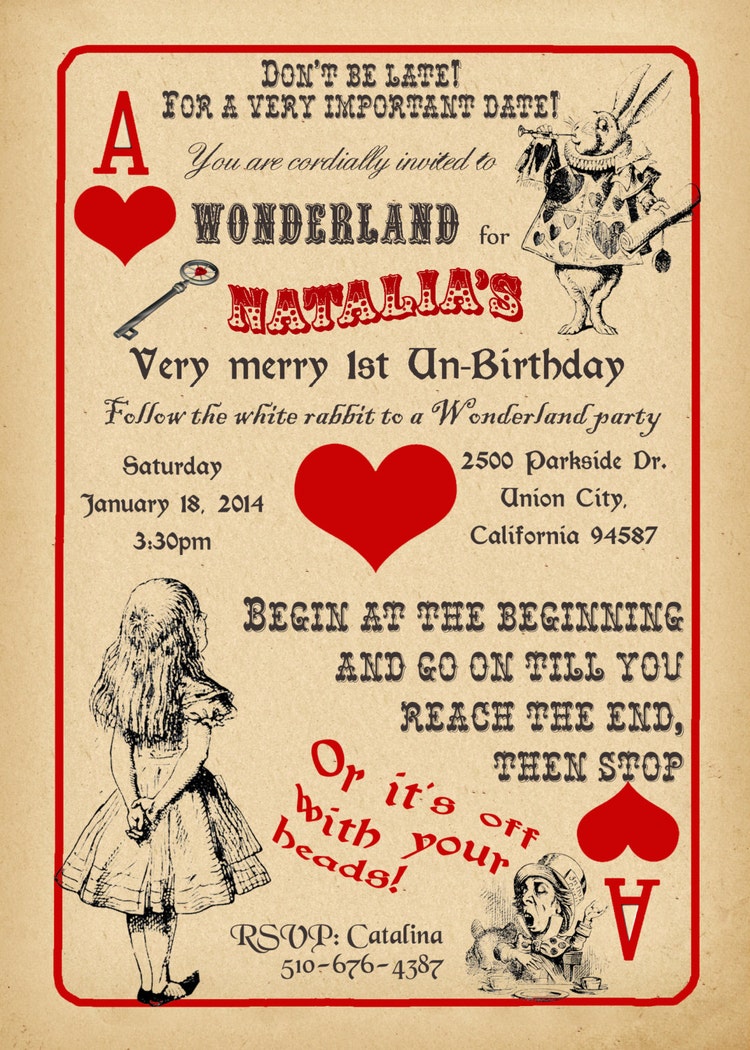 Alice in Wonderland Invitation Vintage Playing Card by ...