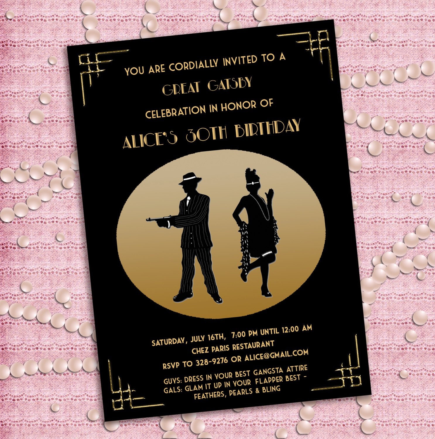 Great Gatsby Style Art Deco Birthday Party Invitation 21st