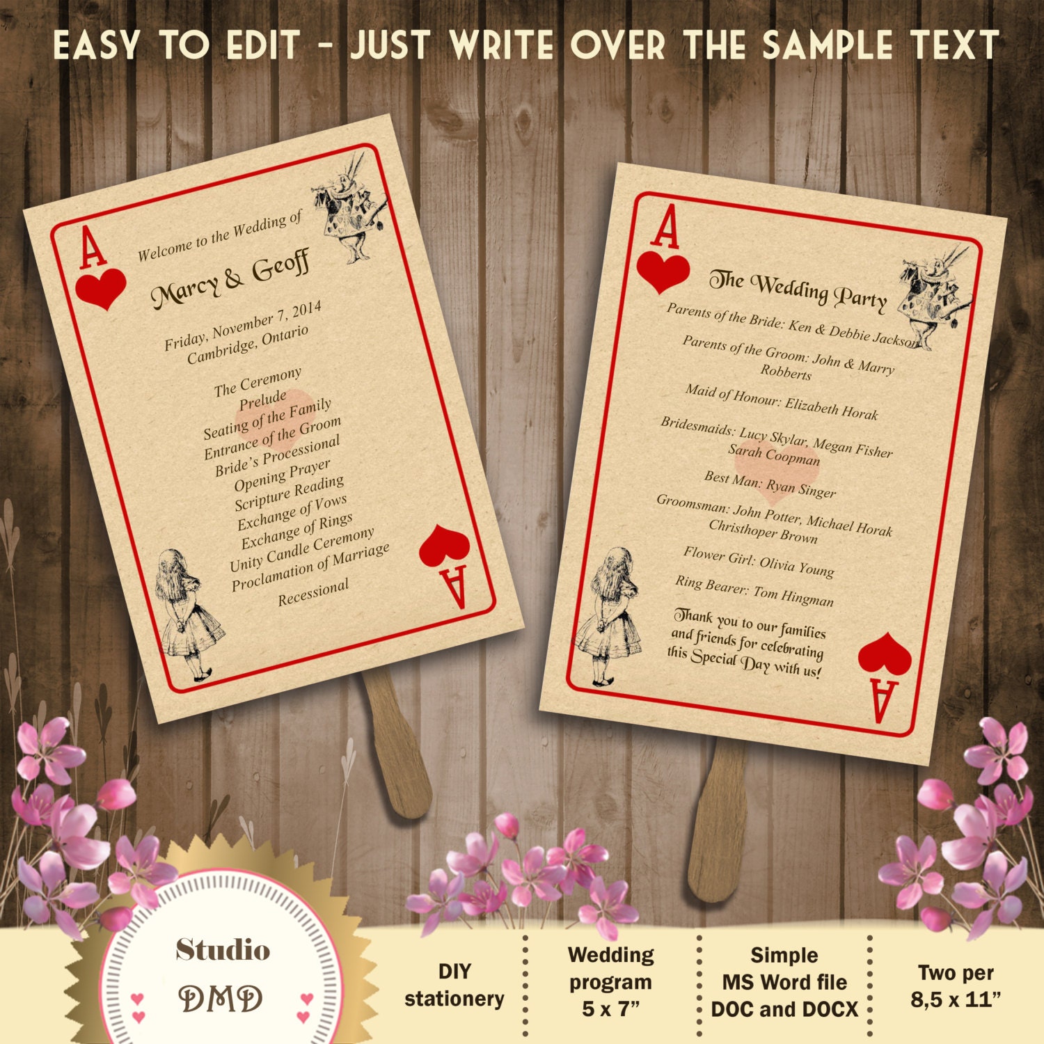 Printable Wedding Program Template – Alice in Wonderland – Playing Regarding Playing Card Template Word