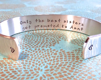 Aunt Gift | Auntie Gift | Sister Gift | Only the best sisters get promoted to Aunt. - Custom Hand Stamped Bracelet by MadeByMishka.com