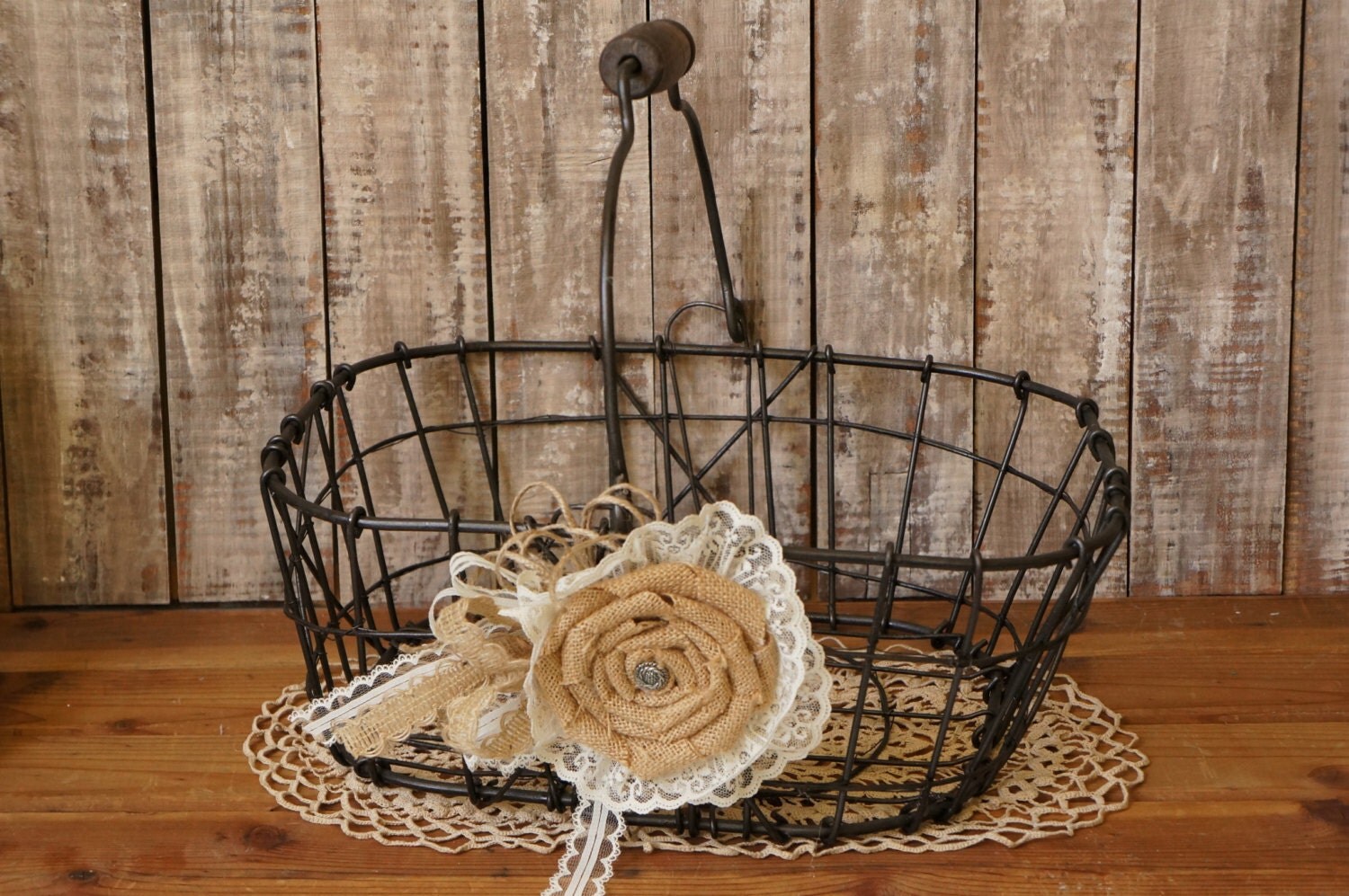 Large Wire Basket Rustic Wire Basket Farmhouse Wire Basket