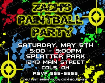 Paintball invite paintball party birthday party printable invitations paintball card invite UPrint customized card by greenmelonstudios