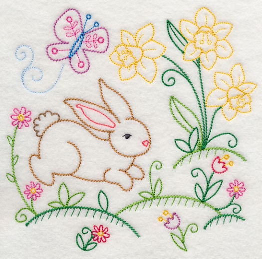 Embroidered bunny/Embroidered Rabbit/Hopping Down the Bunny