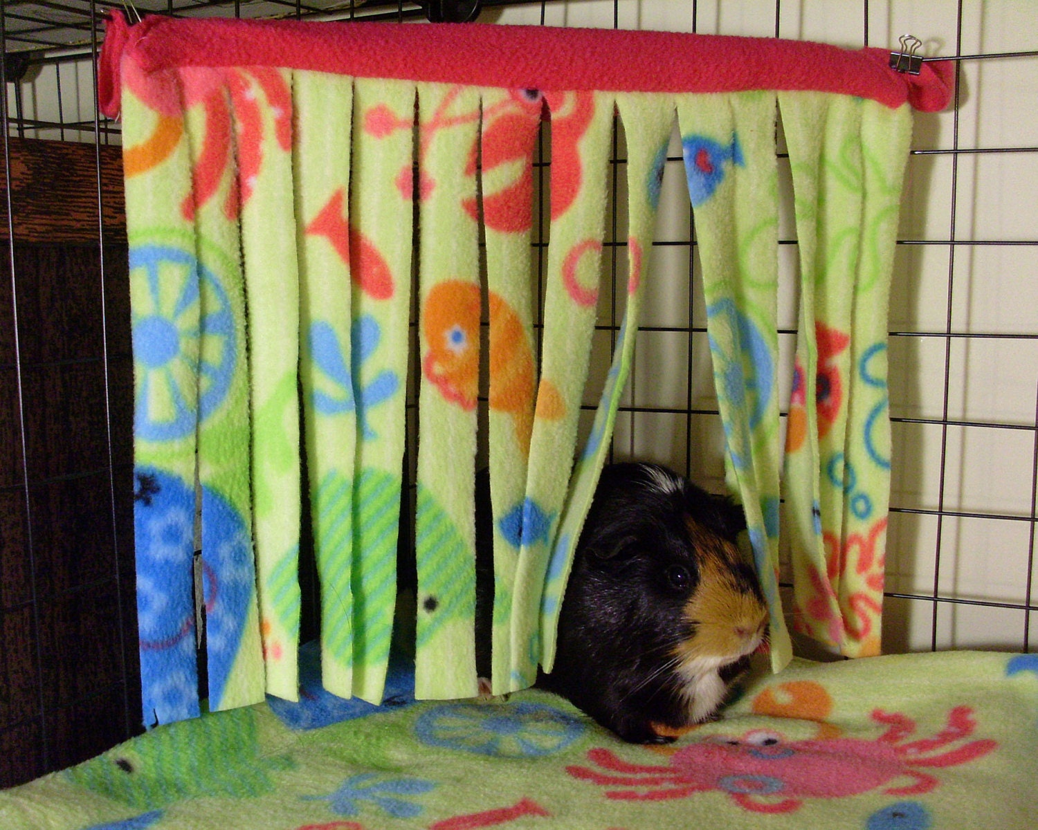 Corner hideout curtain for guinea pigs or other small pets