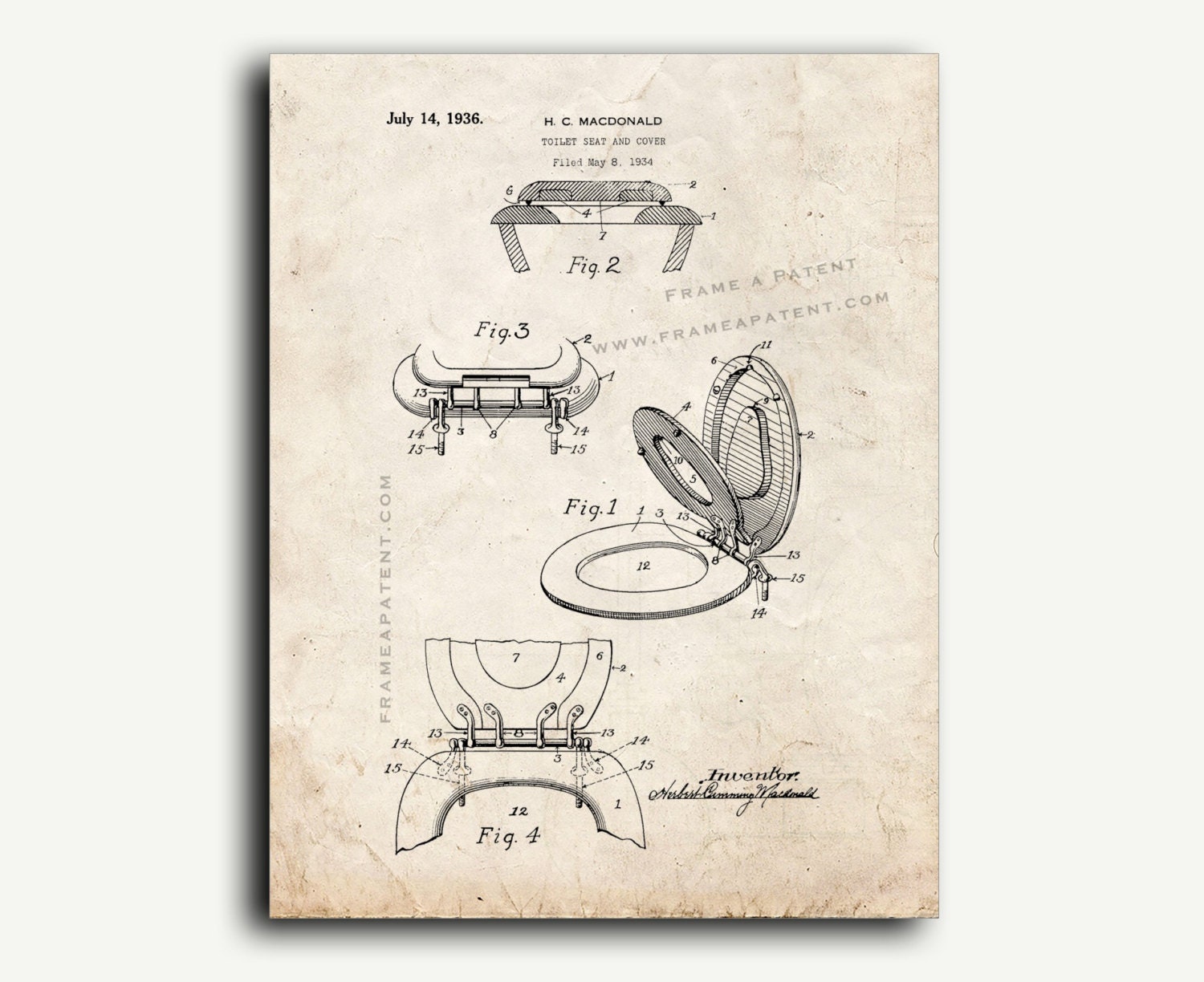 Patent Print Toilet Seat And Cover Patent Wall by FrameAPatent