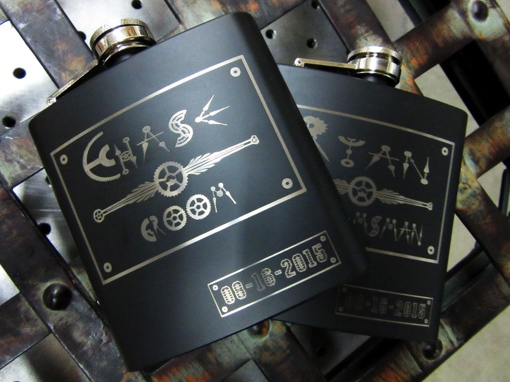 Set of 4 Groomsmen Steampunk Personalized Flask steampunk buy now online