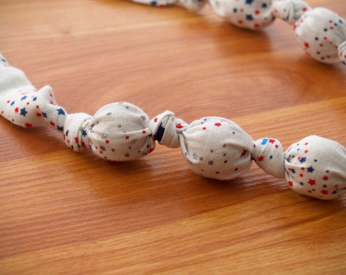 Breastfeeding Nursing Necklace, Teething Necklace, Fabric Necklace, Mother's Day Gift - Single Ring - Red White and Blue Stars