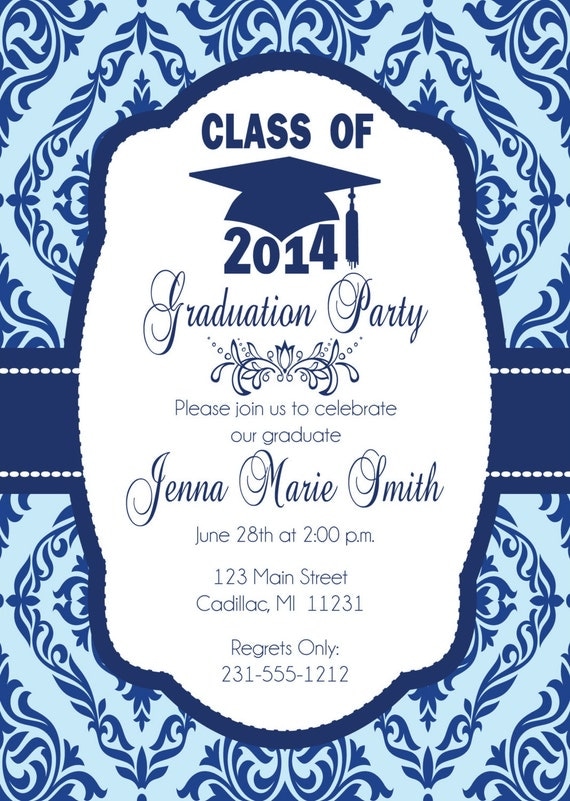 Items Similar To Damask Graduation Invitation - Digital Or Printed 