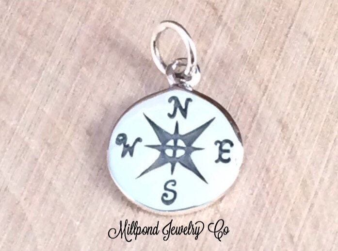 Compass Charm Compass Pendant Sterling Silver Charm Silver