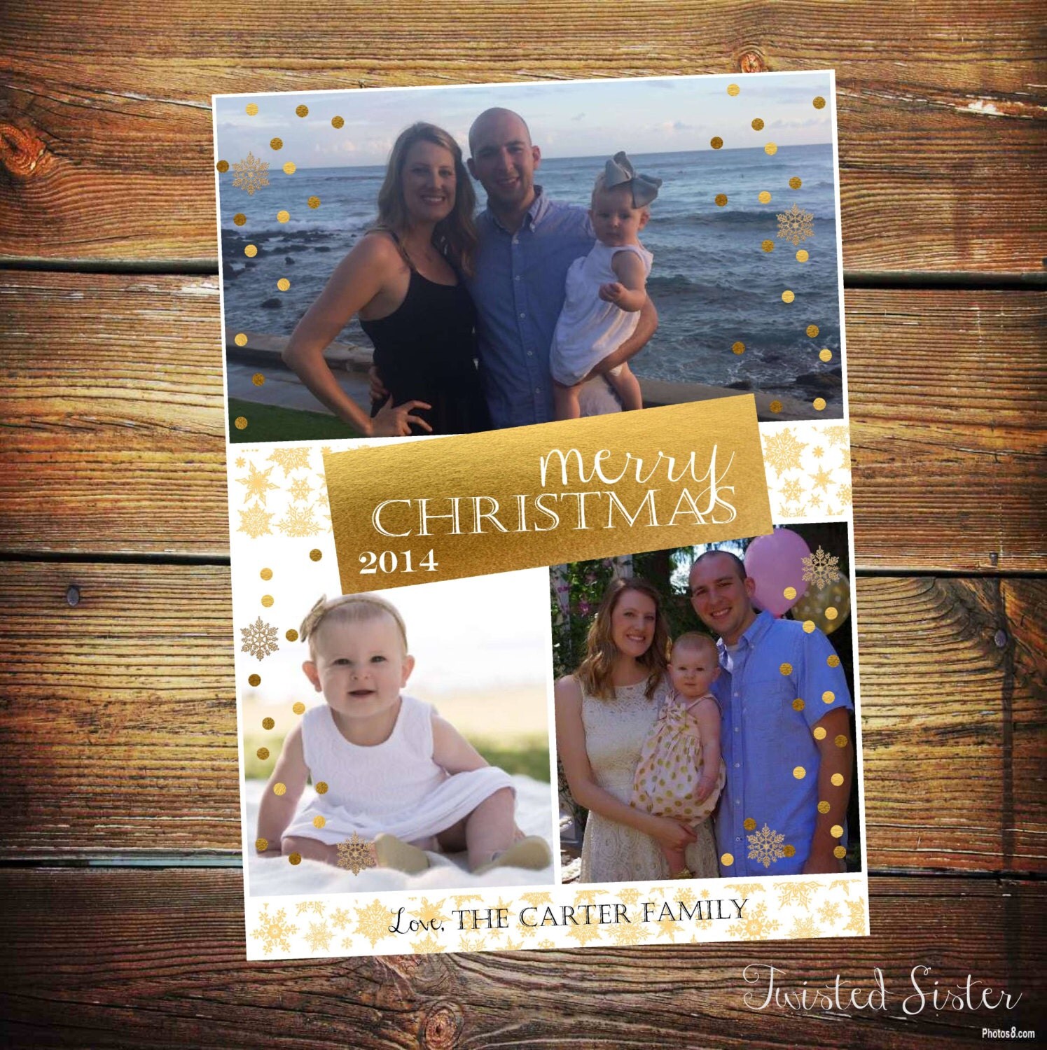 Christmas Card, Photo Christmas Card, Gold Foil Christmas Card, Family Christmas Card, Gold Snowflakes, Gold Polka Dot, Merry Christmas Card