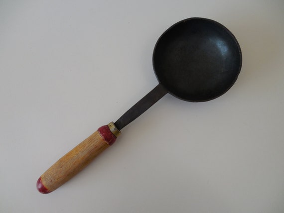 Rustic Cast Iron Ladle With Painted Wooden Handle