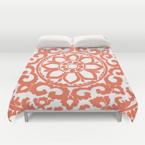 Yellow Art Deco Flower Medallion Modern Duvet Cover Abstract