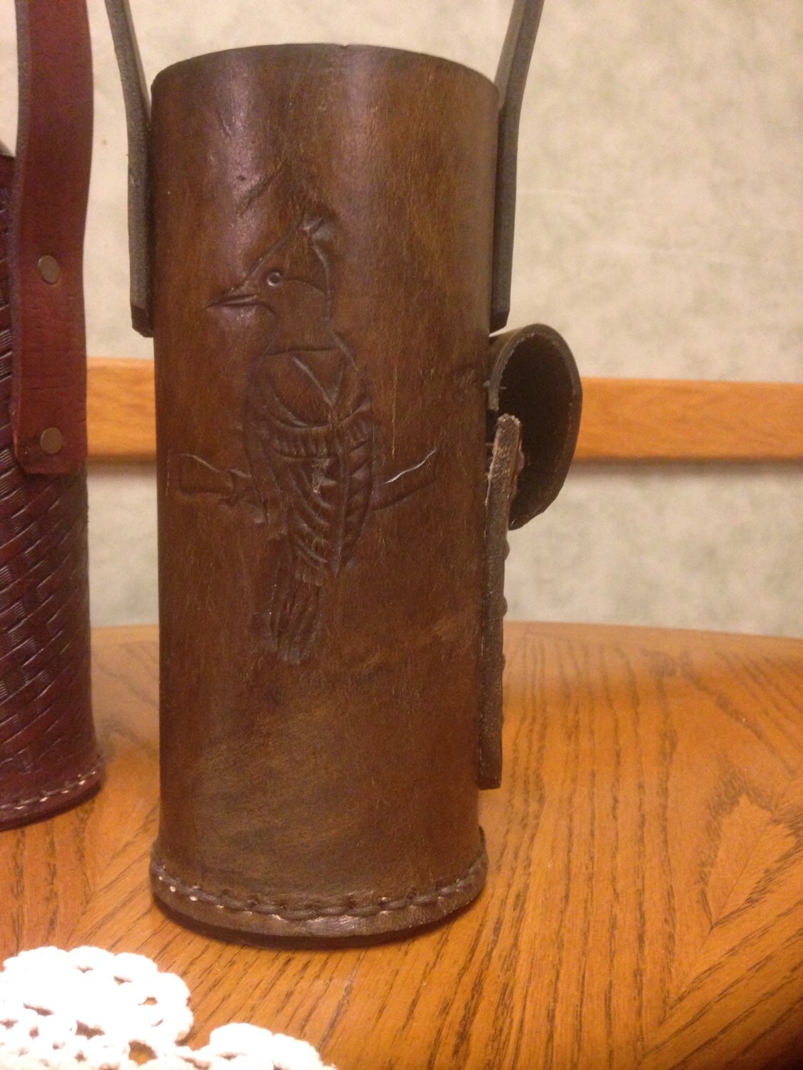 Handmade leather wine tote by Marcshandycraft on Etsy