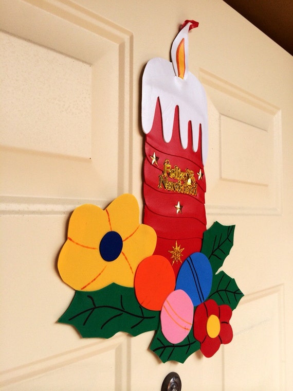 Items similar to Red Christmas Candle door/wall decoration Merry