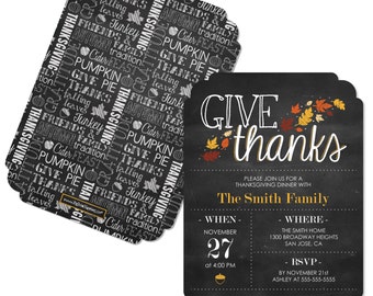 Give Thanks Invitations - Personalized Thanksgiving Party Invites- Set of 12