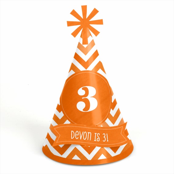 8 Chevron Orange Birthday Party Hats by BigDotOfHappiness 