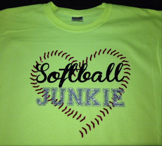 Softball Junkie TShirt, Heart Shaped Stitches, Full Glitter TShirt
