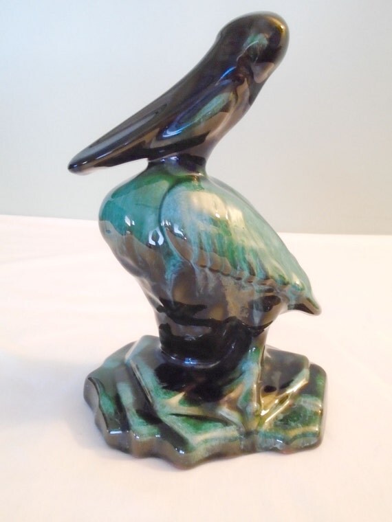 Rare BLUE MOUNTAIN Pottery BMP Pelican Figurine Green Black