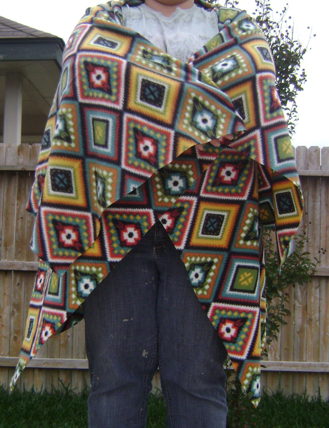 Colorful Native American Print Fleece Wrap