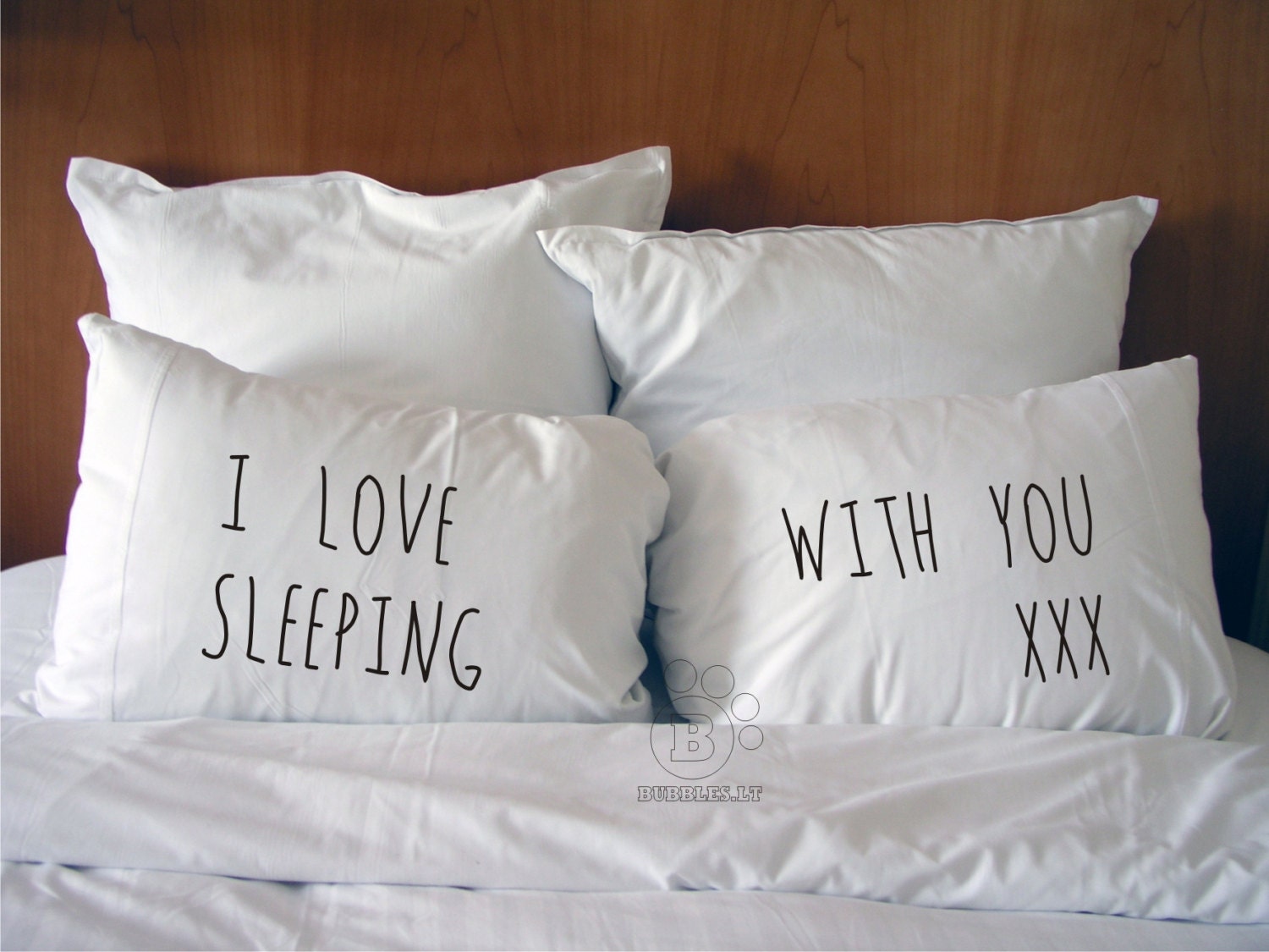 Handmade Printed Cotton Couple Pillow Covers I Love Sleeping