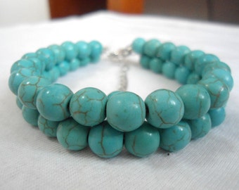 Turquoise Bracelet,2 Strands turquoise Bracelet,,Wedding Jewelry,Pearl Jewelry,Bridesmaid Bracelet,Bracelet,