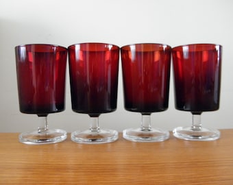 Ruby Red Glassware Luminarc Wine Glasses Cavalier Arcoroc France Set of 4