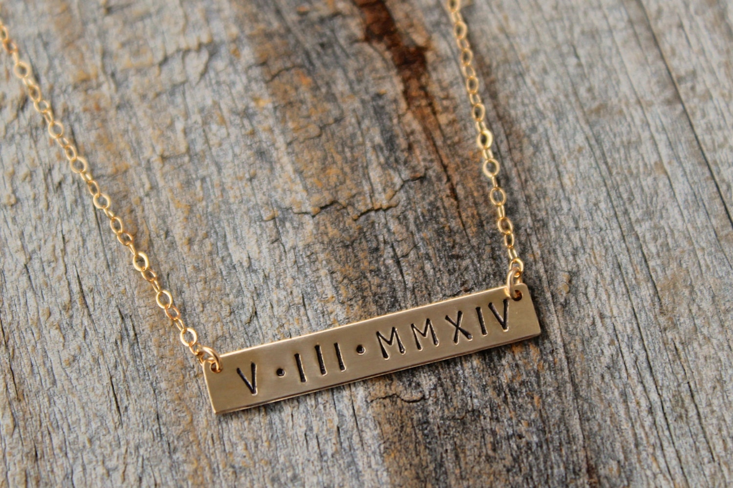 Roman Numeral Necklace / Personalized Gold Bar Necklace / Gold