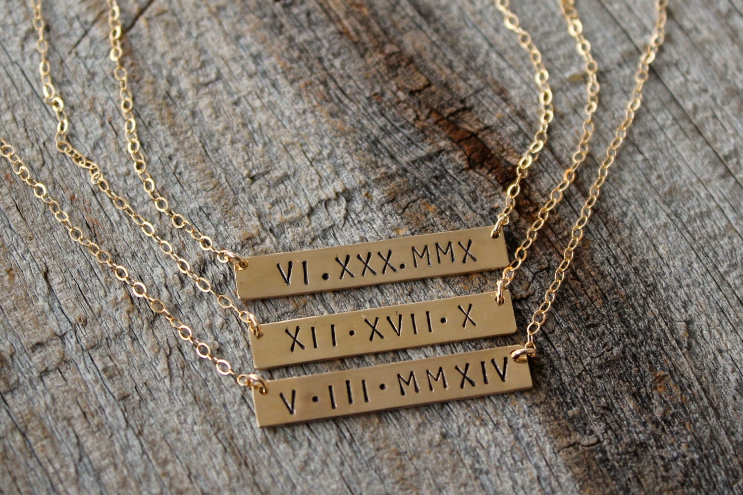 Roman Numeral Necklace / Personalized Gold Bar Necklace / Gold