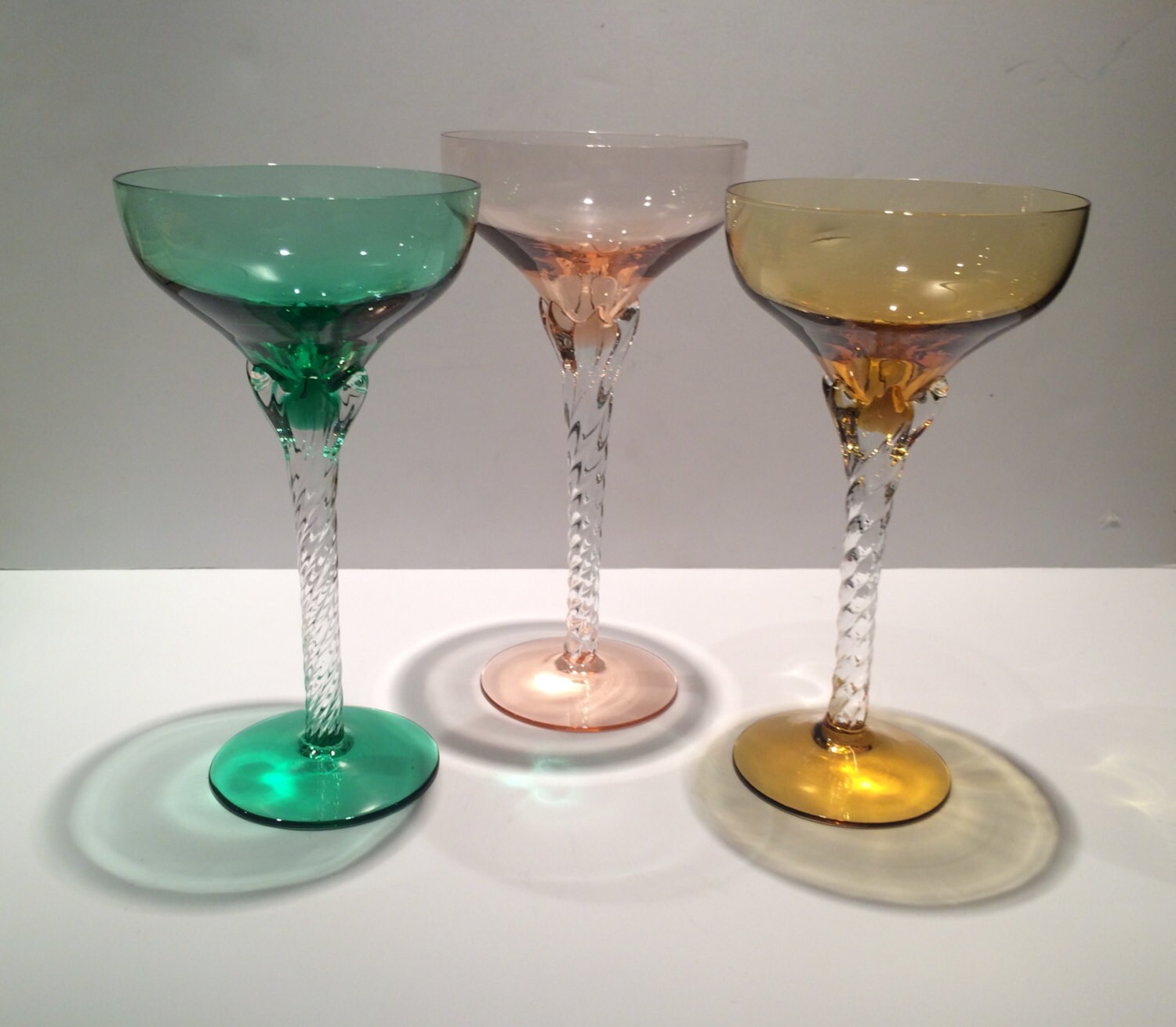 1960s Colored Champagne Glasses by Blefeld. Set of 3. Pattern