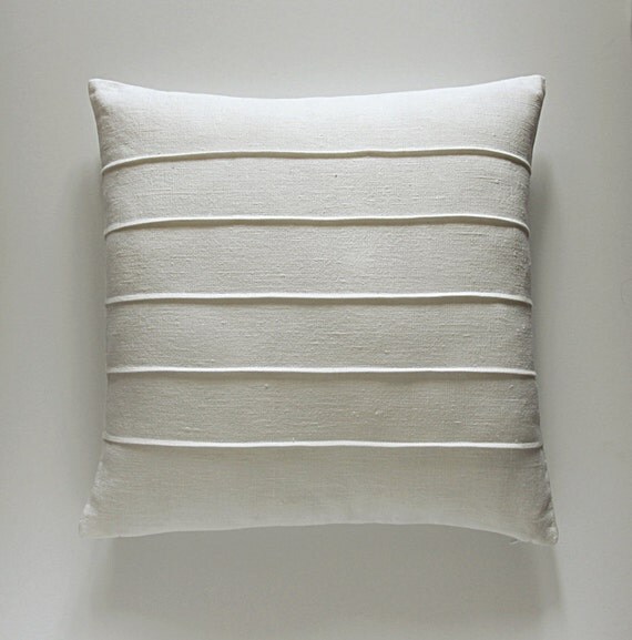 Minimalist white linen stripe pillowcase for decorative throw