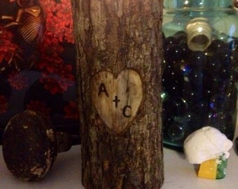 Couples In Love Natural Log Candle Holder