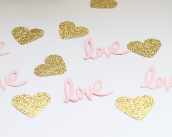 Pink and Gold Confetti- Love Confetti- Bridal Shower Decor- Pink and Gold Baby Shower Decor- Wedding Decor- Pink and Gold Wedding Decor