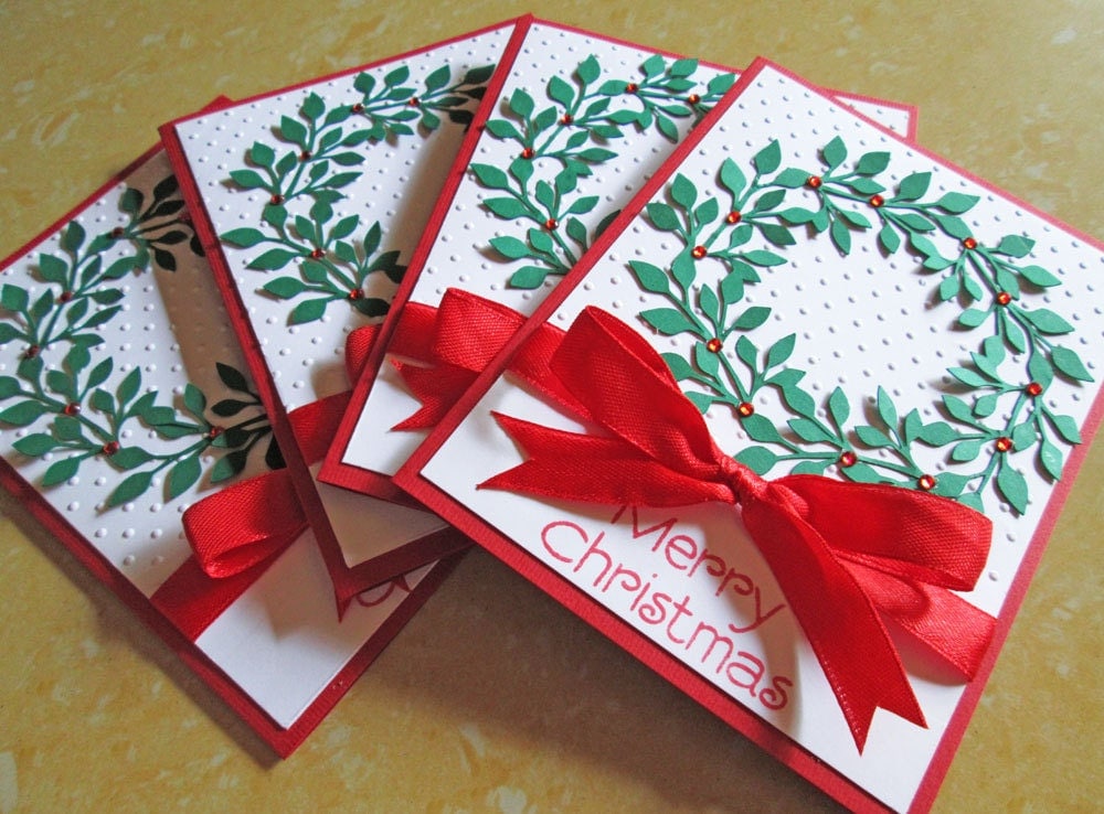 Wreath Christmas Cards Embossed Christmas Card Sets