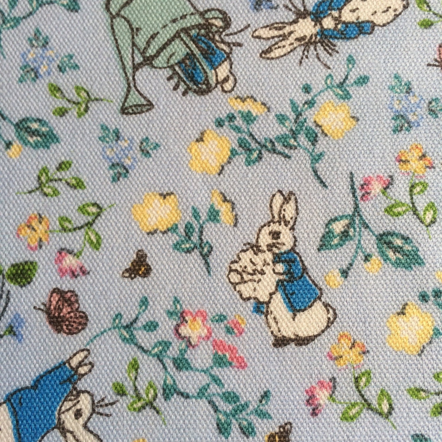 Half Yard Peter Rabbit Fabric Light Blue background