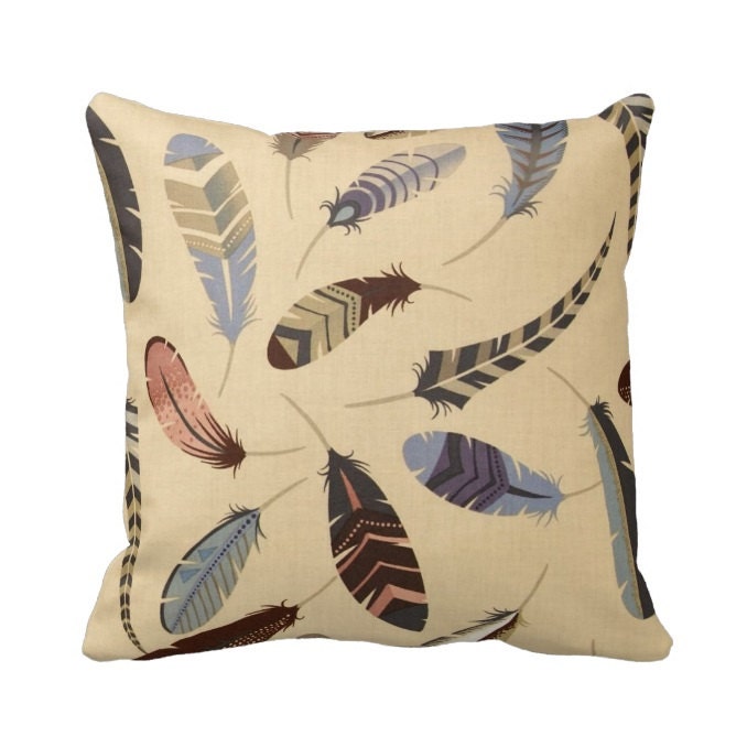 Zippered Multi Feather Throw Pillow Cover by PrimalVogueHomeDecor
